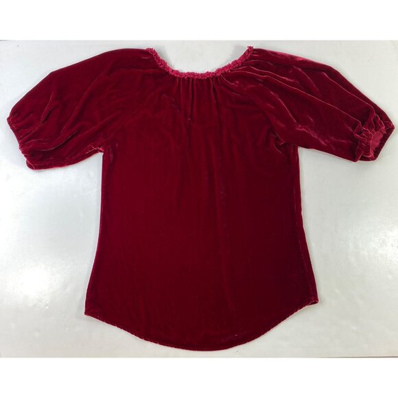 Sundance Womens Red Velvet Peasant Top Short Sleeve Blouse Boho Size Small - Picture 2 of 4